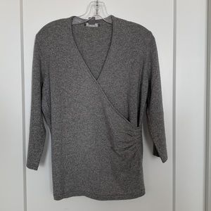 Ann Taylor Faux Wrap Cashmere Blend Sweater Grey Metallic
